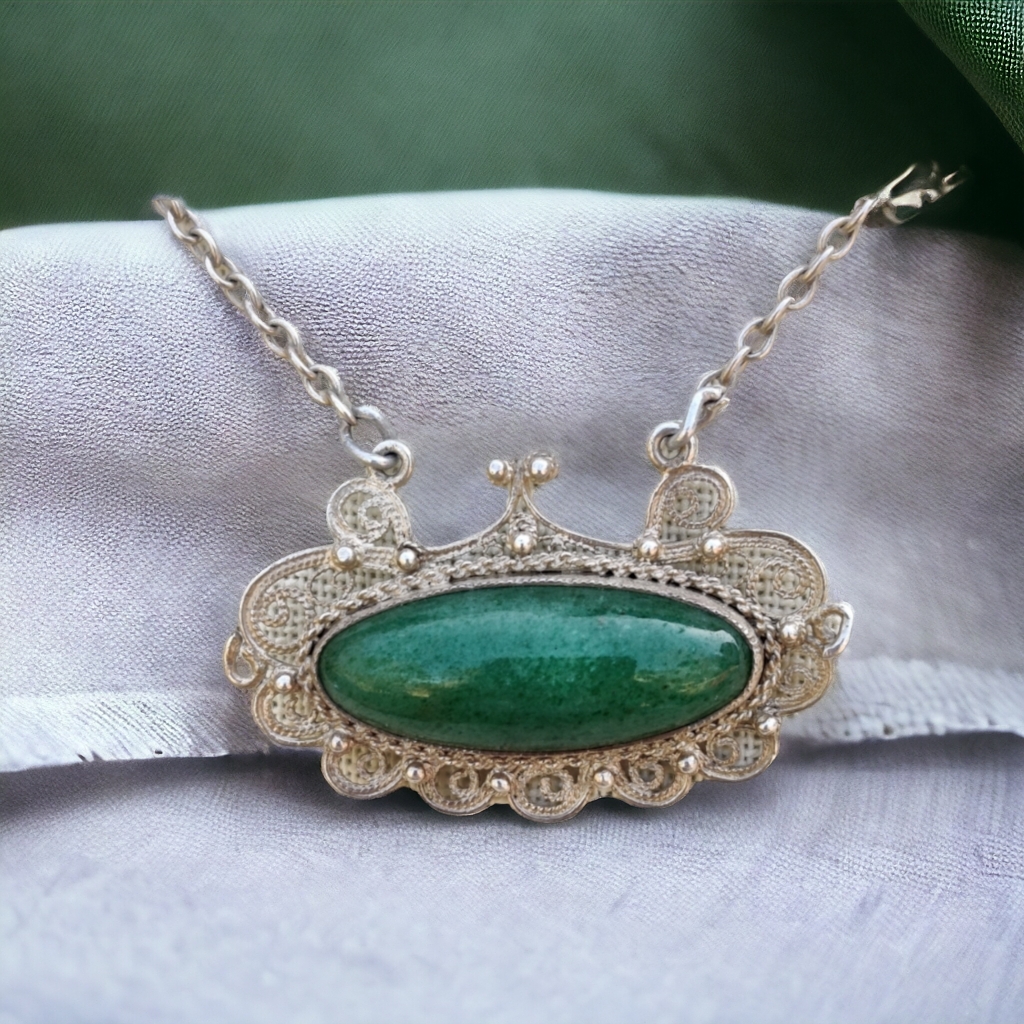 Vintage Sterling Marc Begay Native Malachite Necklace